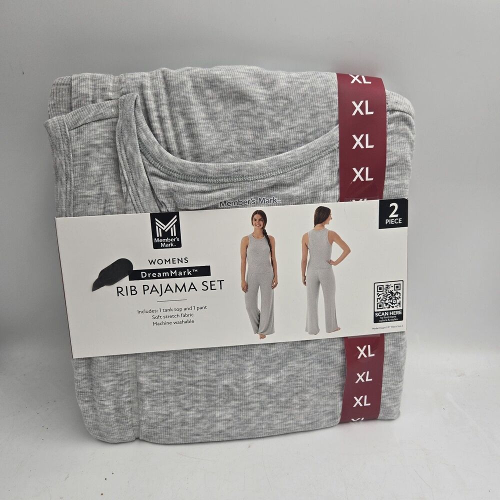 Member's Mark Women's XL Gray DreamMark Rib Pajama Set Tank Wide Leg NWT